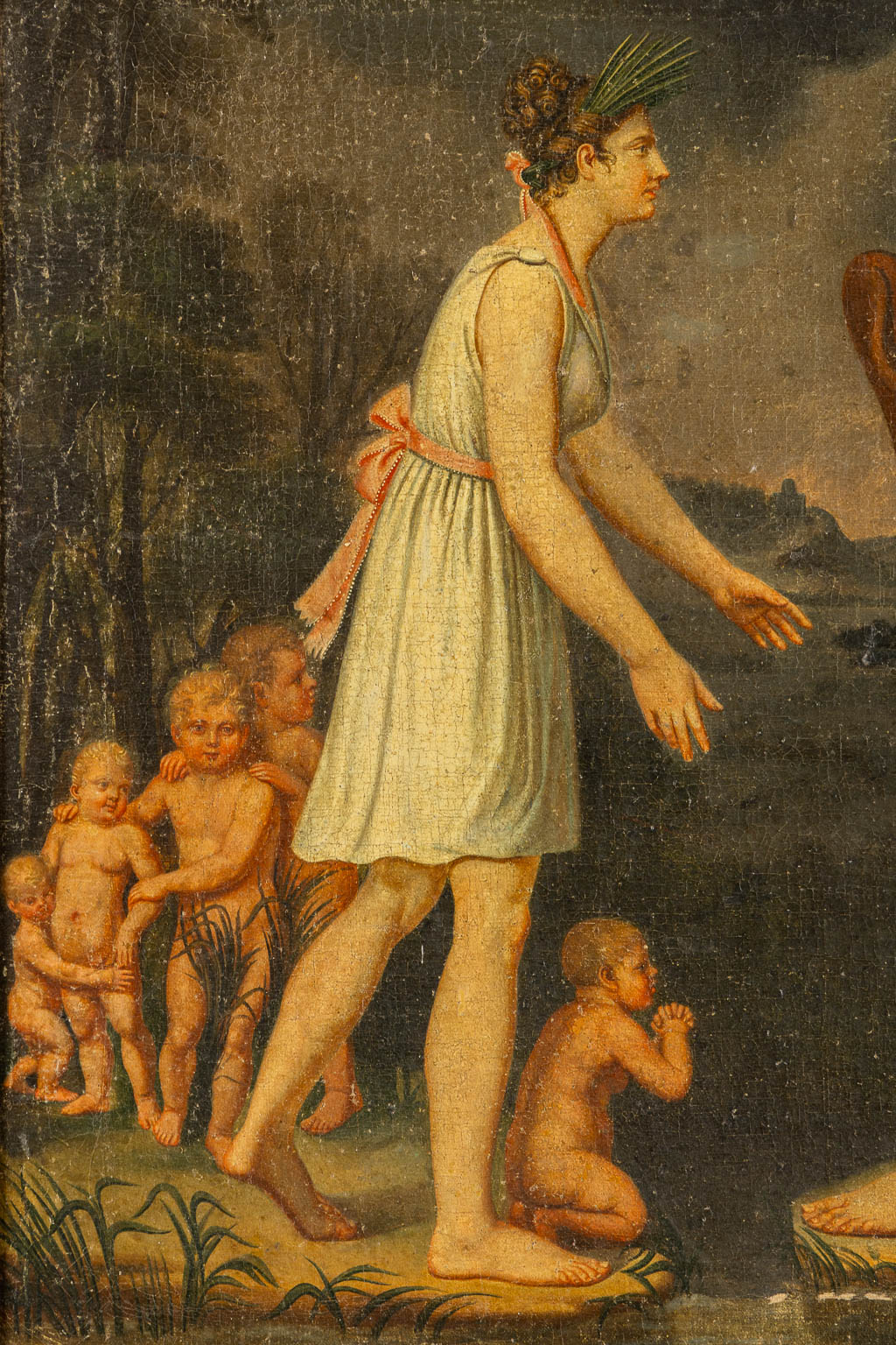 Franse School, een antiek schilderij met Mythologische Scène, Empire Periode. (W:71 x H:57 cm)
