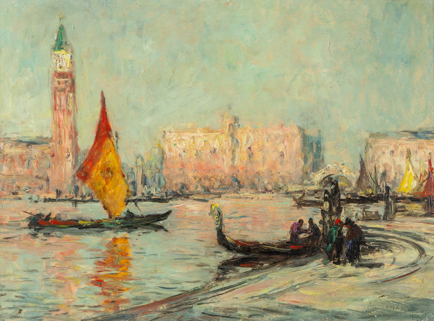 Armand JAMAR (1870-1946) 'Zicht op Venetië, Italië' 1930. (W:75 x H:55 cm)