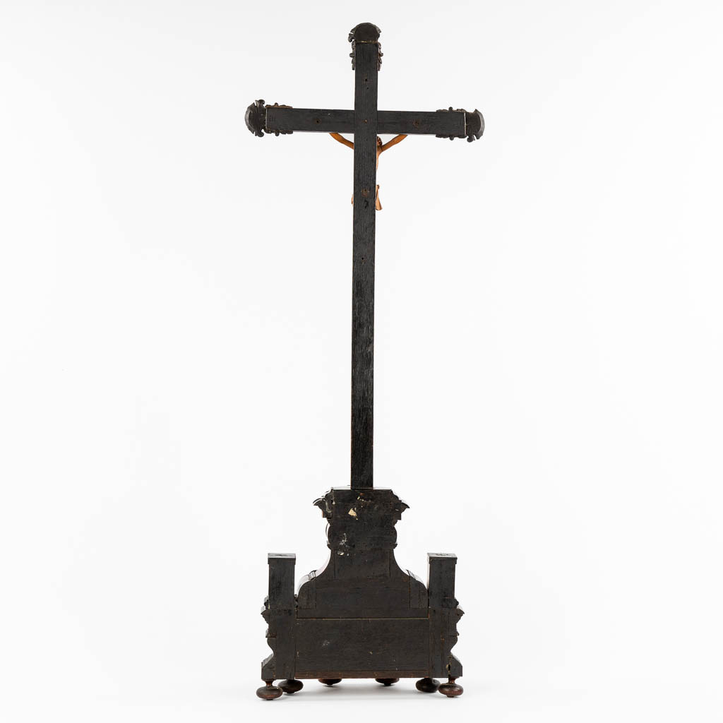 A large crucifix, ebonised wood and tortoise shell. 19th C. (L:16 x W:40 x H:104 cm)