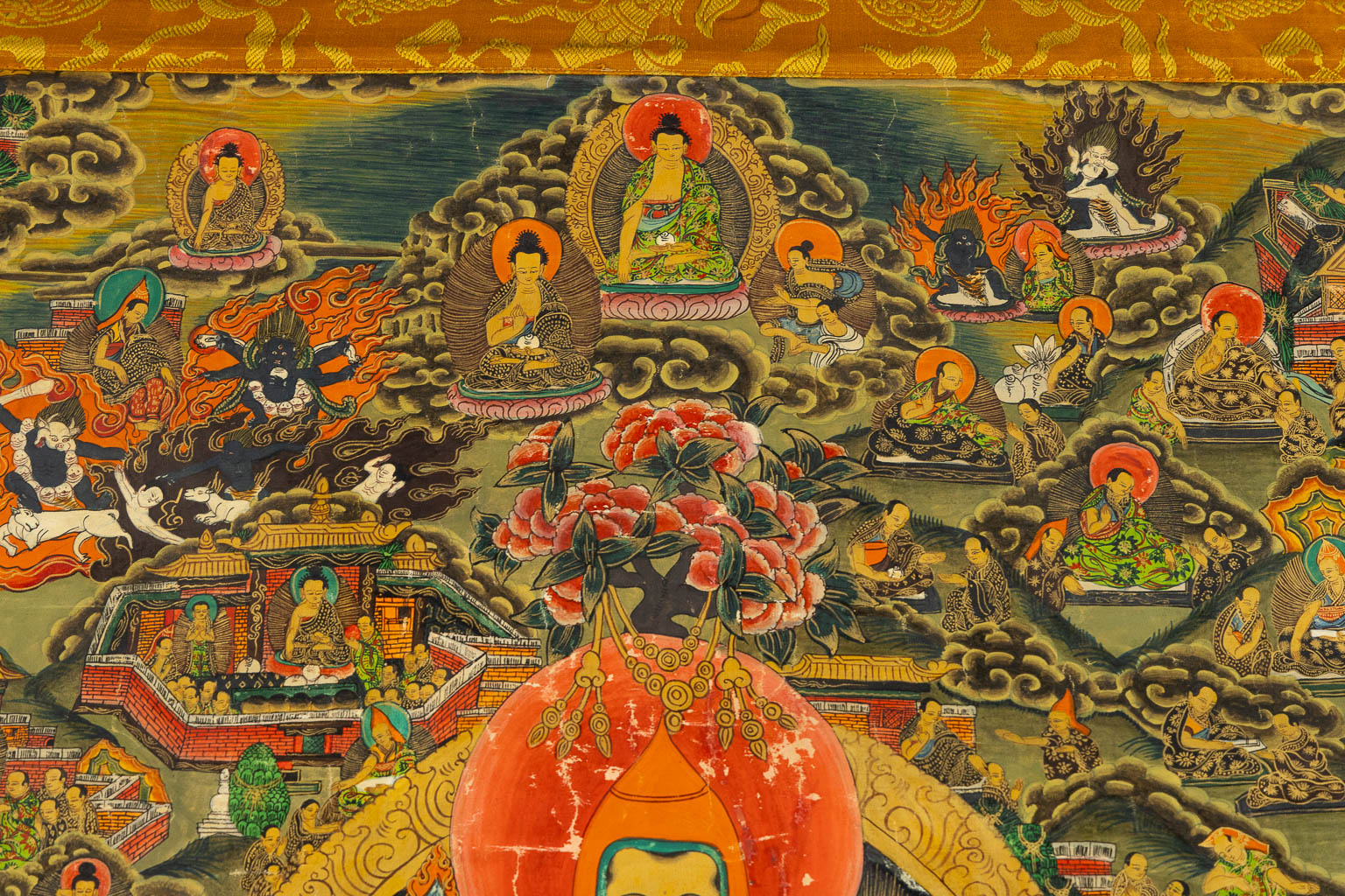 An Oriental thankga, painted on silk. (W:79 x H:127 cm)