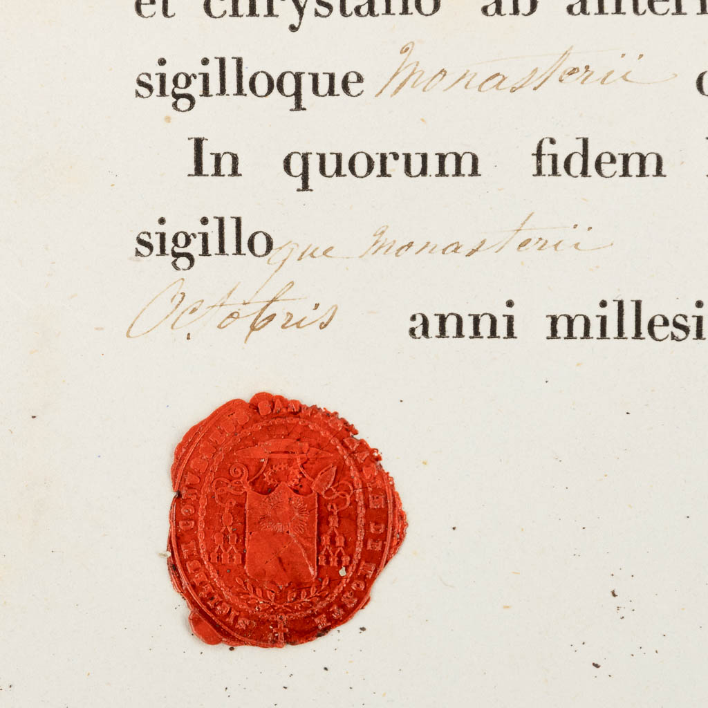A sealed theca with a relic: Ex Ossibus Sancti Sylvestri p. p. c.