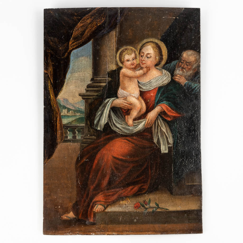 Madonna with child, an antique painting, oil on panel. 17th C. (W:35,5 x H:51 cm)