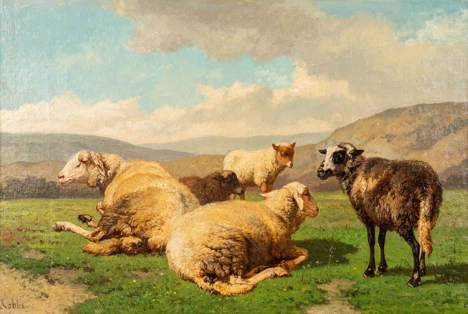 Louis ROBBE (1806-1887) 'The Black Sheep' a painting, oil on canvas. (W:70 x H:46 cm)