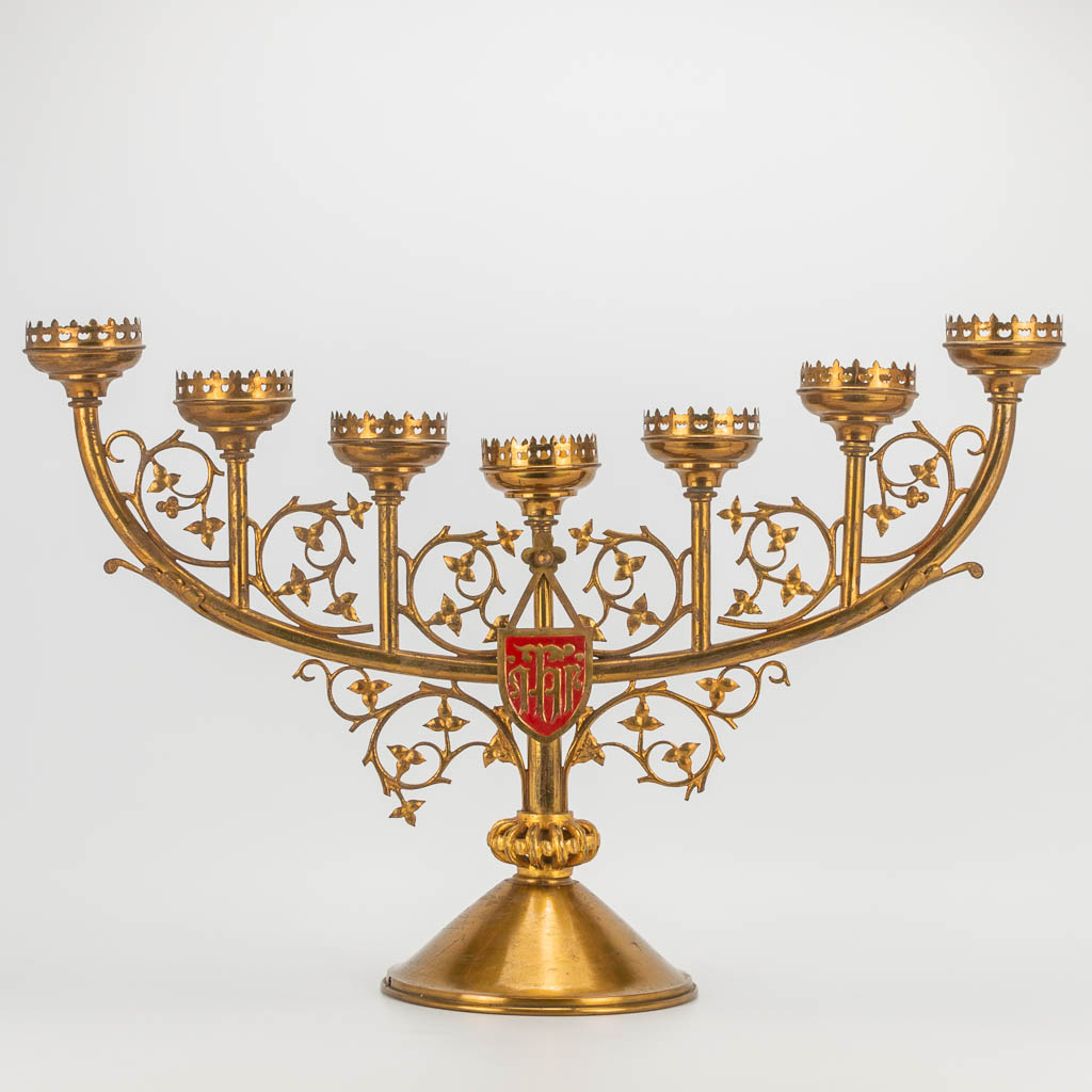A church candlestick with 7 candle holders, Neogothic style. First half of  the 20th century.