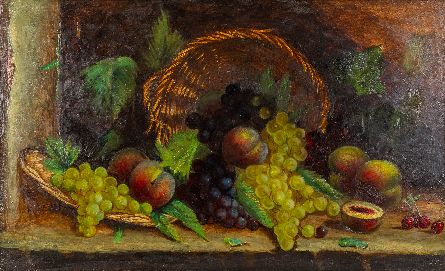 Modeste CARLIER (1820-1878) 'Stilleven met fruit' olie op paneel. (W:80 x H:50 cm)