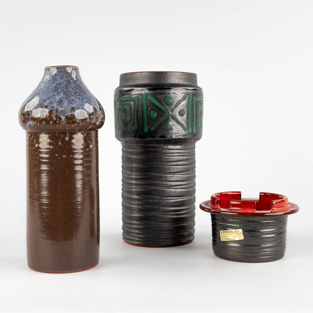 KERAMAR (XX) 'Three items' glazed ceramics. (H:23 x D:12,5 cm)