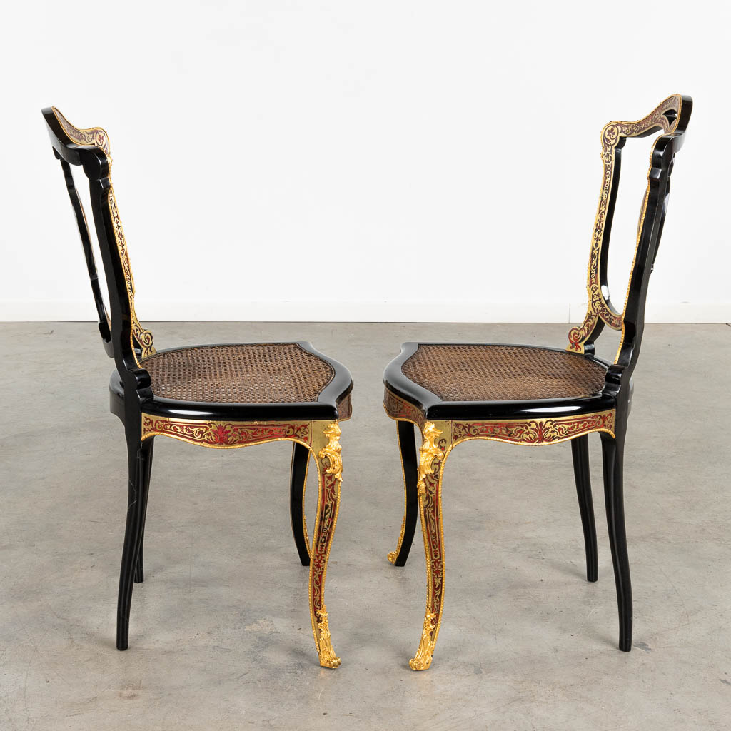A pair of chairs, Boulle, tortoise shell and copper inlay, Napoleon 3, 19th C. (D:47 x W:46 x H:90 cm)