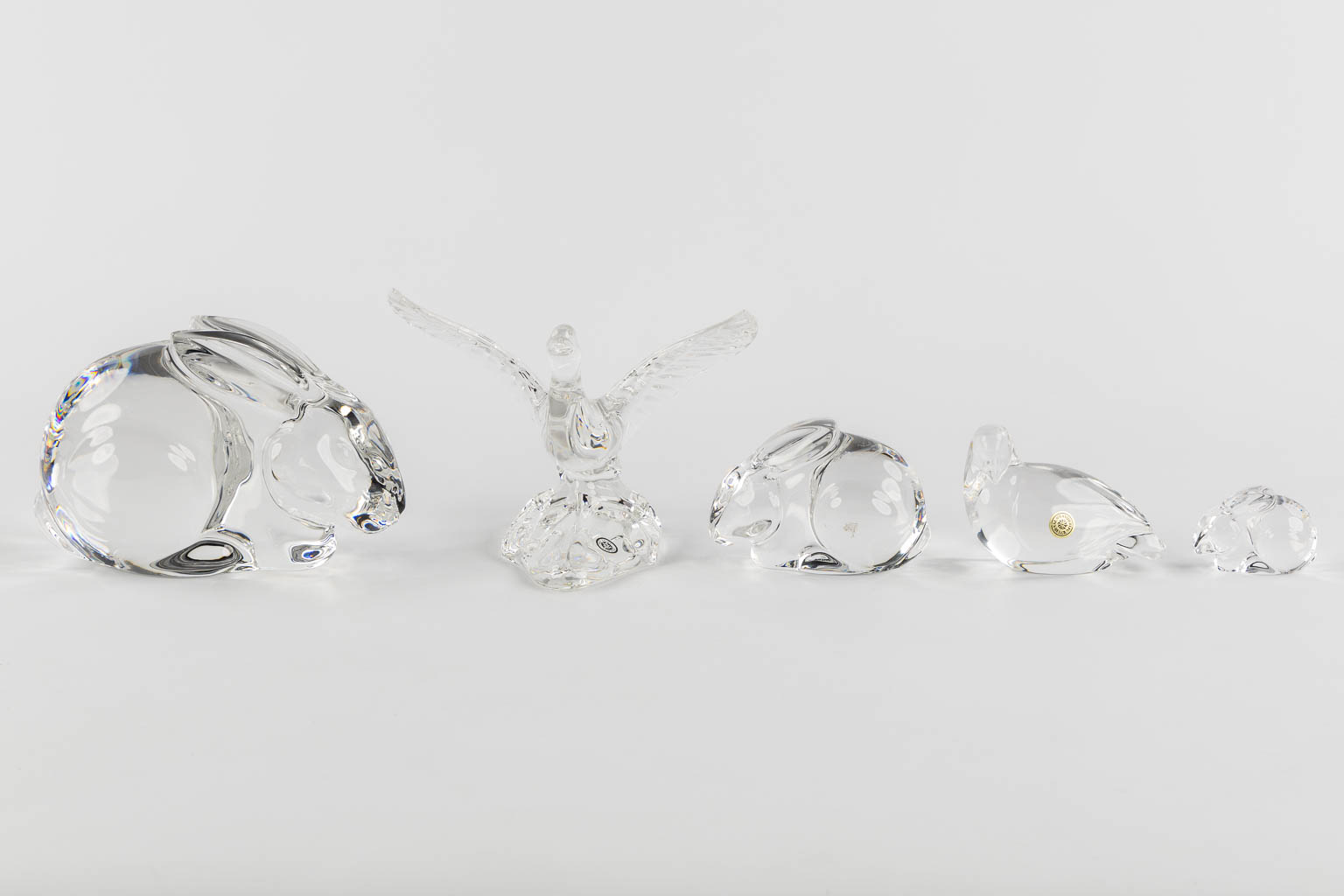 Val Saint Lambert and Murano, 9 glass figurines of animals. (H:19 cm)