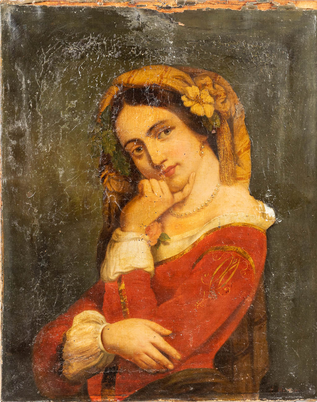 Attr. Peter MAIXNER (1831-1884) Onleesbaar gesigneerd. Portret van een jongedame, olie op doek. 19de eeuw. (55 x 70 cm)