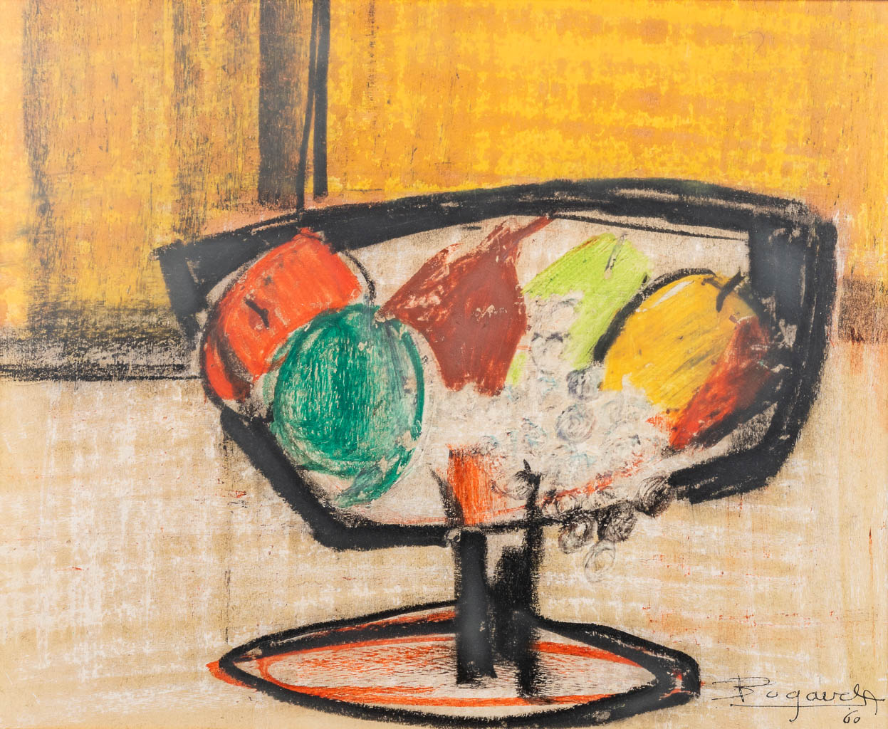 Antoon BOGAERT (1935) 'still life with fruit bowl' oil on panel. 1960 (W:26 x H:21 cm)