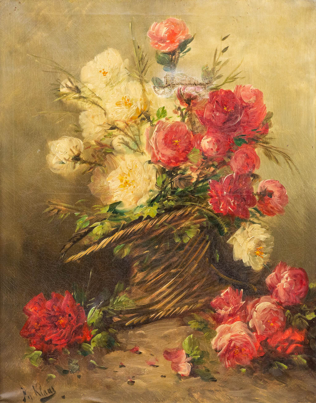 Henry SCHOUTEN (1857/64-1927) en getekend als Jos Klaus, een bloemenstilleven, olie op doek. 