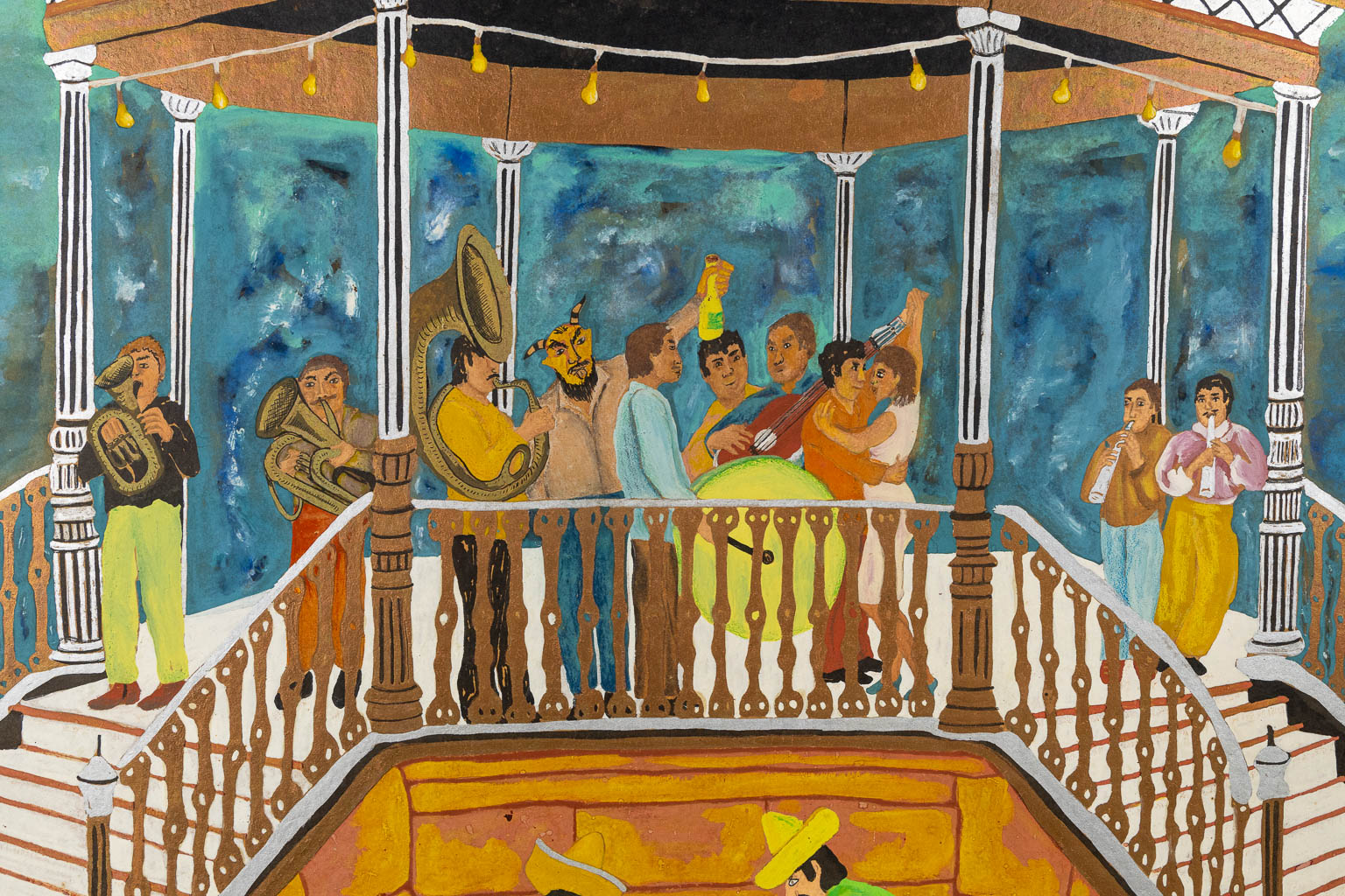 Arturo GUERRERO (1960) 'El Quiosco' mixed media on canvas. (W:150 x H:99 cm)