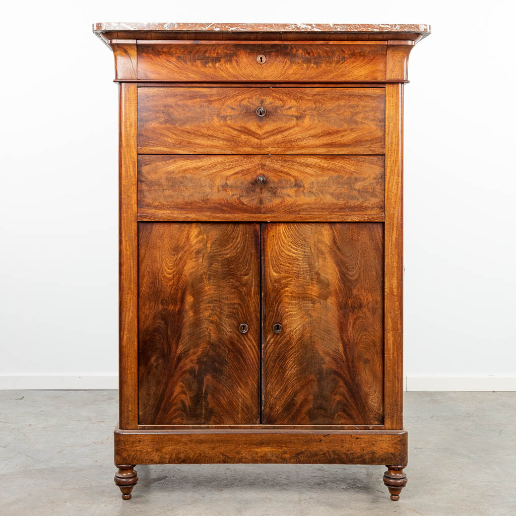 A linen cabinet made in Louis Philippe style and finished with marble. (H:144cm)