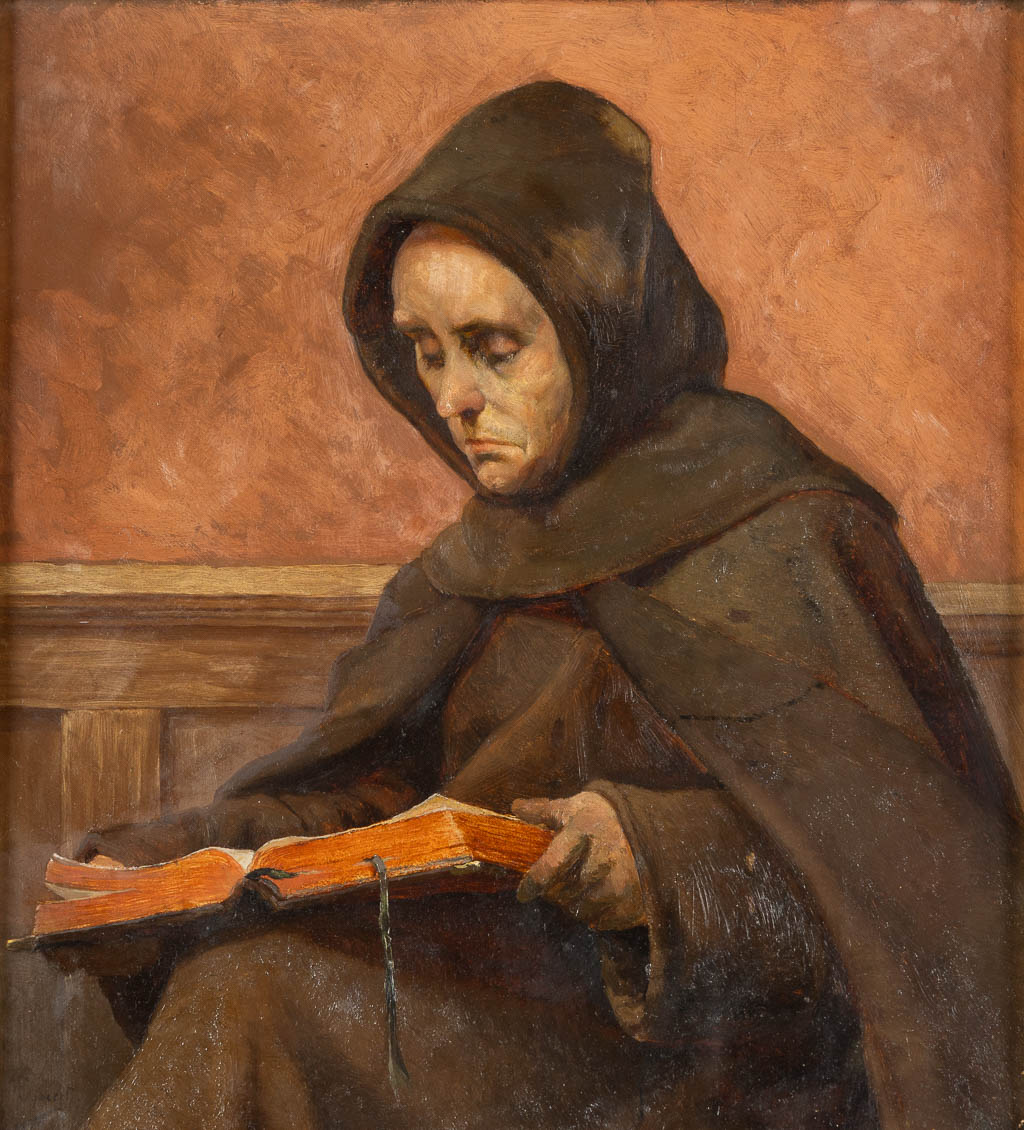 Théophile LYBAERT (1848-1927) 'Lezende Monnik' 1875. (W:39 x H:43 cm)
