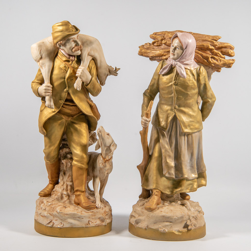  Pair of Royal Dux statues, Man and Woman figurines