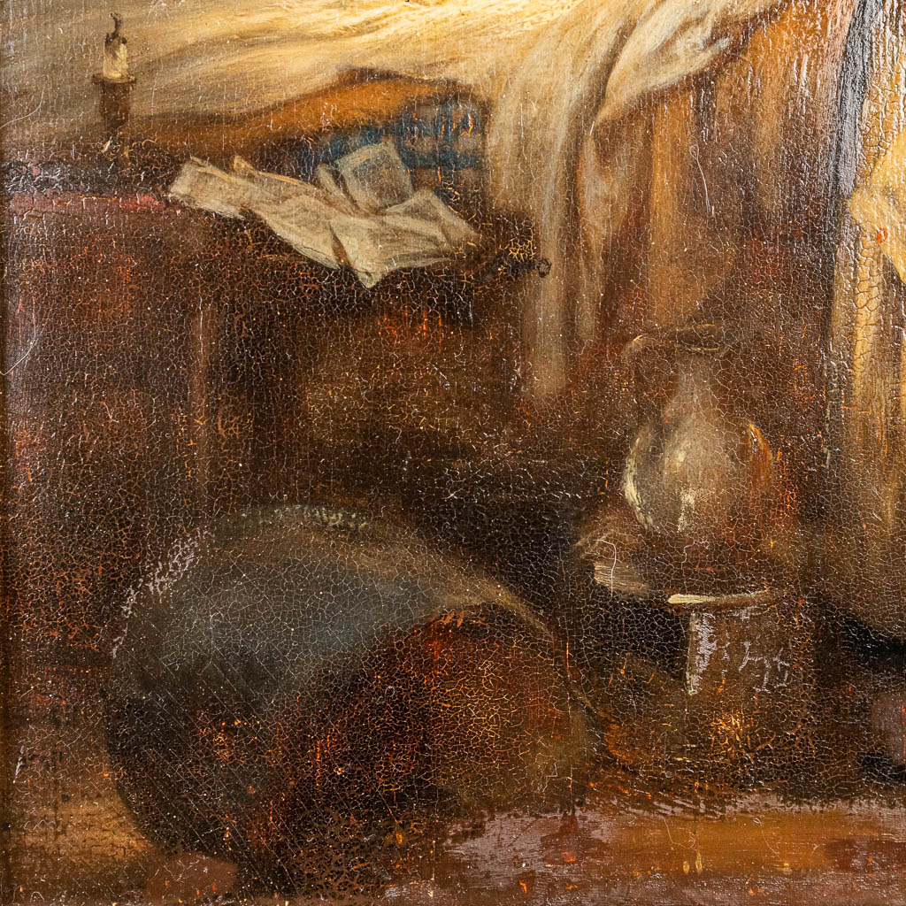 Naar Eugène François DE BLOCK (1812-1893) 'Portret' een schilderij, olie op paneel. (27 x 33 cm)