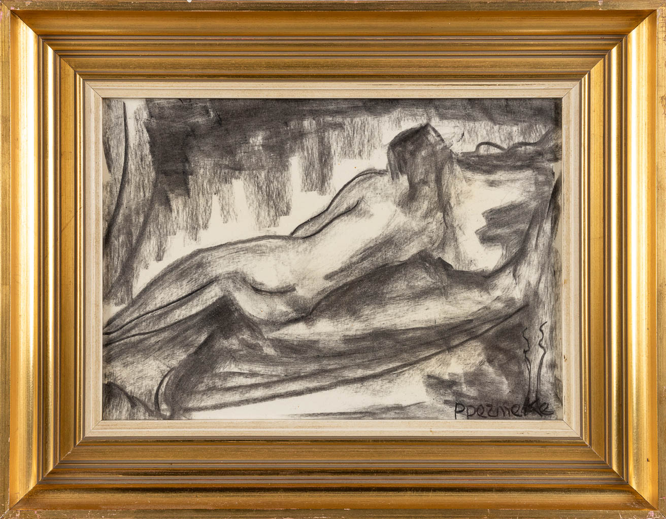 Paul PERMEKE (1918-1990) 'Drie tekeningen' houtskool op papier. (W:34 x H:24 cm)