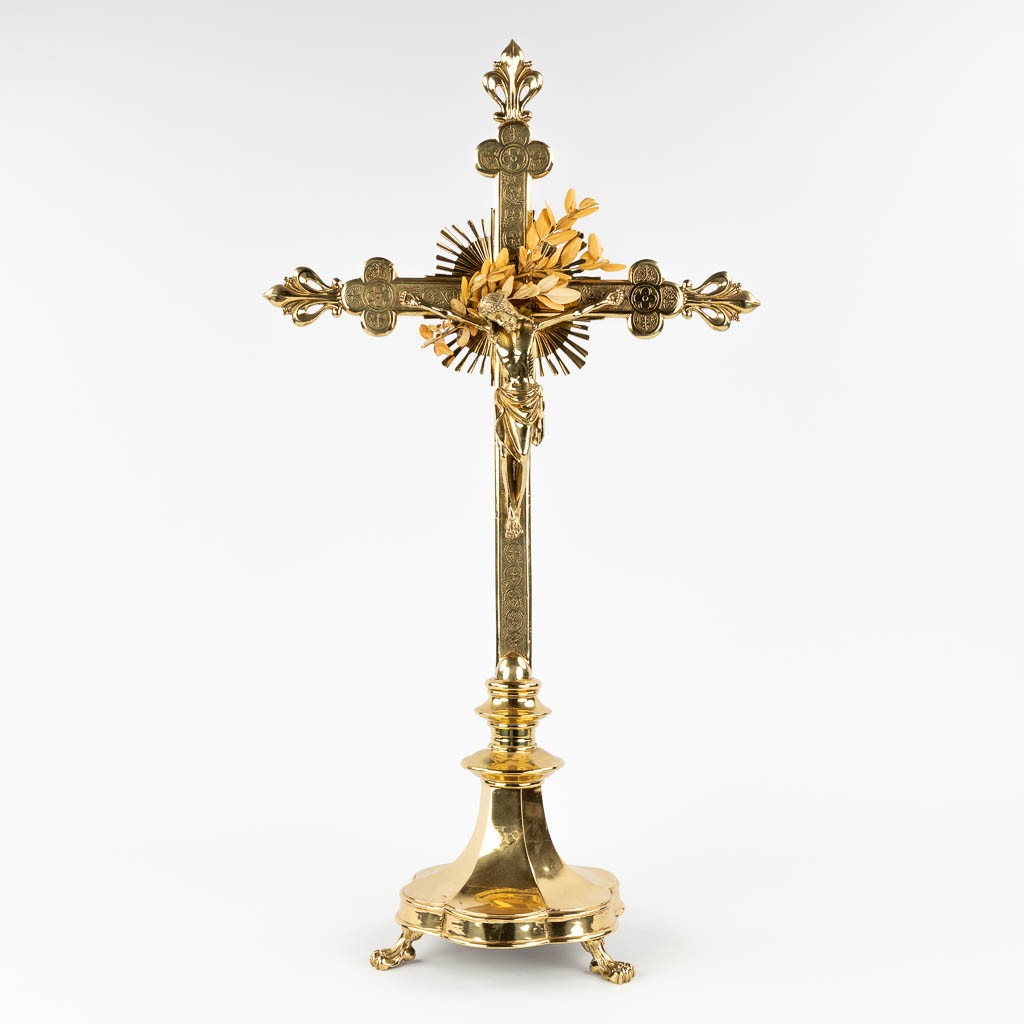 A crucifix with corpus Christi made of bronze. 20th C. (W: 39 x H: 71 cm)