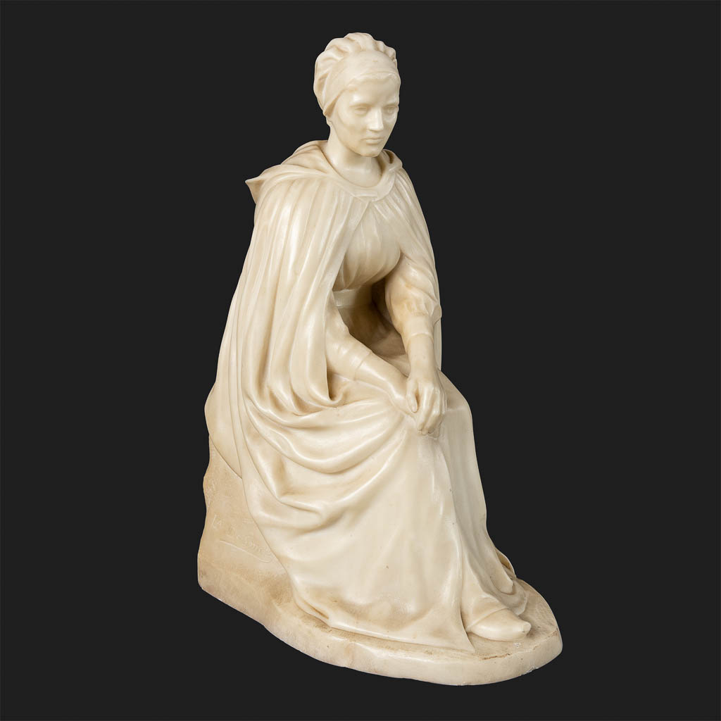 La. DE SMETH (XIX-XX) 'Praying Lady' sculptured Carrara marble. (D:30 x W:43 x H:64 cm)