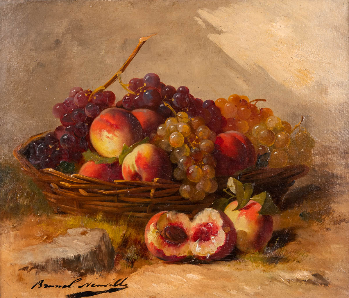 Bernard NEUVILLE (1852-1941) 'Stilleven met fruit' olie op doek. (W:46,5 x H:38,5 cm)