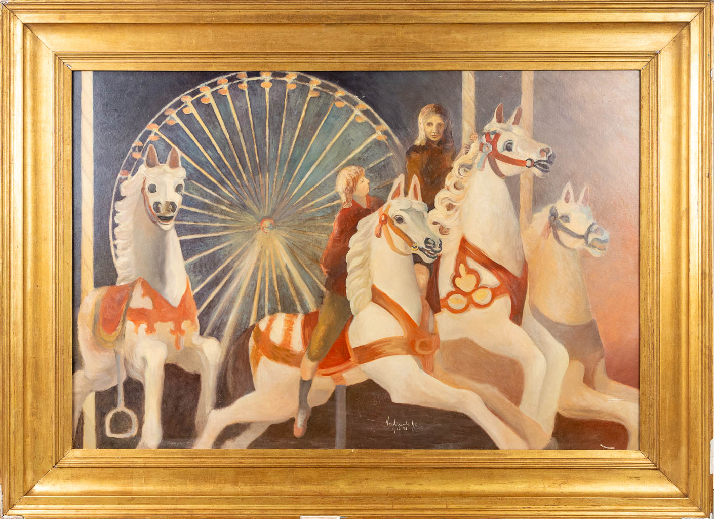 Yvo VANDERZANDE (XX) 'De Caroussel' een schilderij, olie op paneel. 1981. (144 x 96 cm)