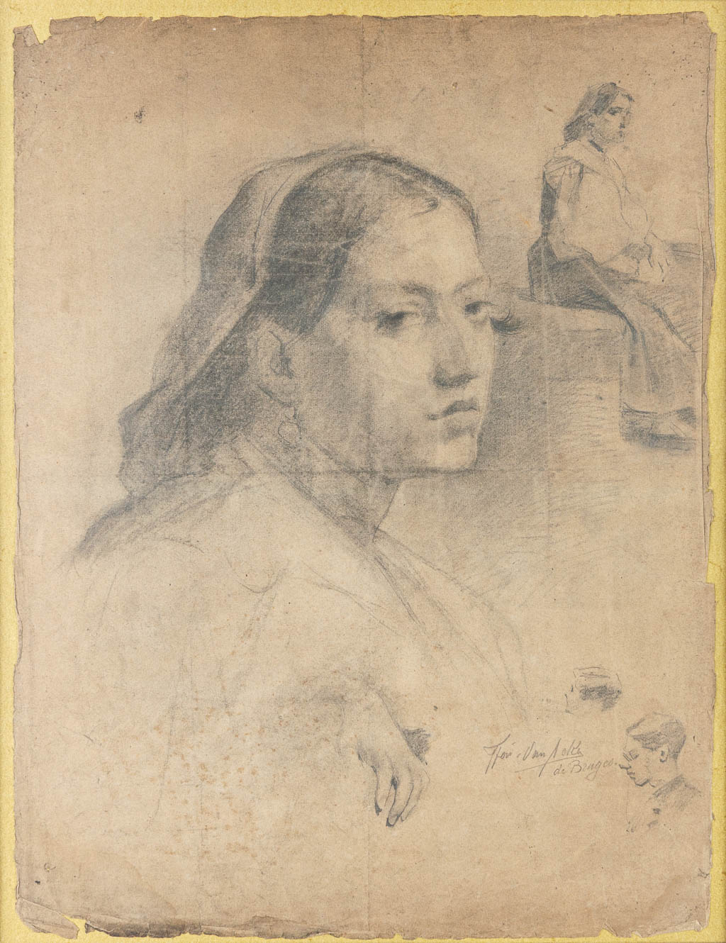 Flori Marie VAN ACKER (1858-1940) 'studie' een tekening, potlood op papier. (47 x 63 cm)