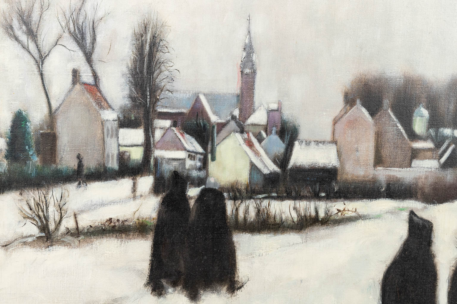 Jacques LE MAIR (1905-1990) 'Winter te Sint-Michiels' a painting of Bruges, oil on canvas. (80 x 74 cm)