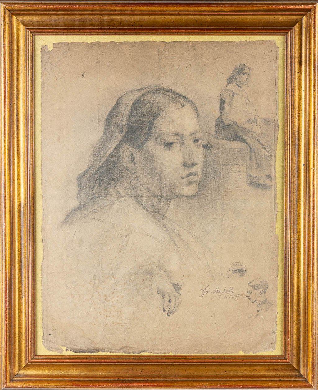 Flori Marie VAN ACKER (1858-1940) 'A study' a drawing, pencil on paper. (47 x 63 cm)