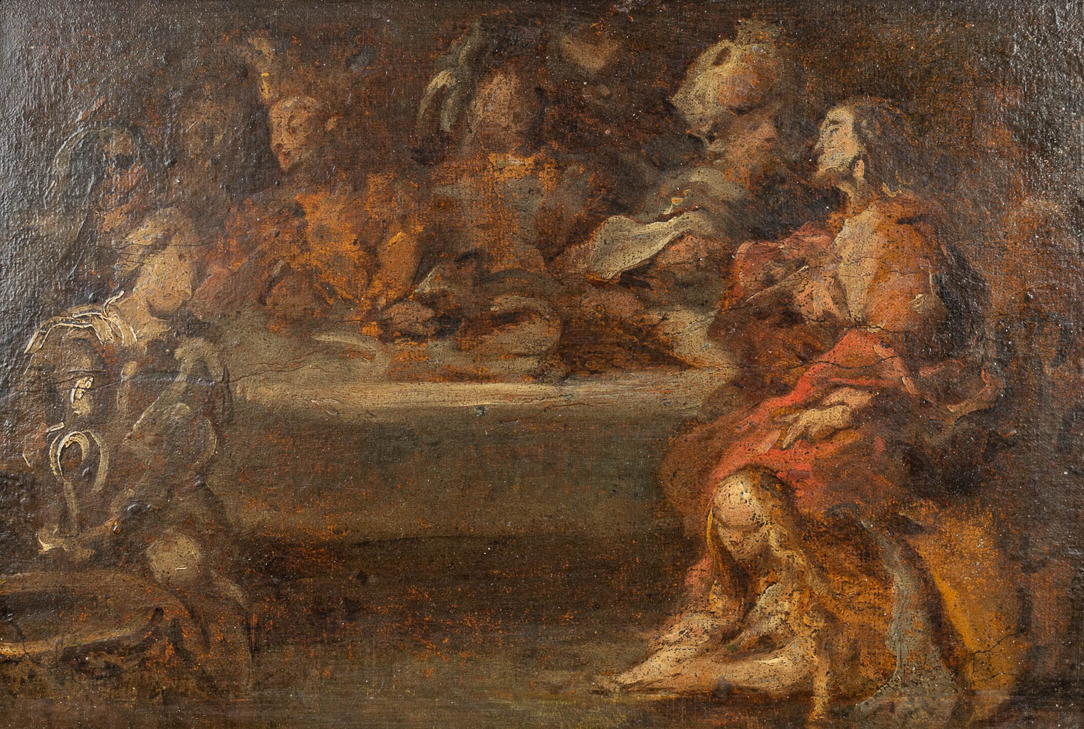 Naar Eugène DELACROIX (1798-1863) 'Laatste Avondmaal', een schilderij olie op paneel. (29,5 x 20 cm)