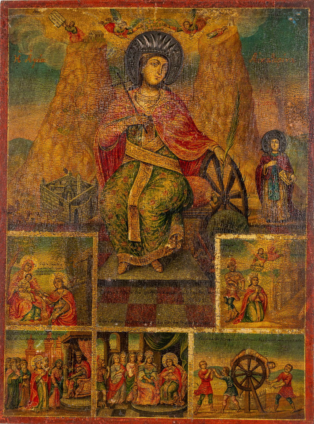 Een Oost-Europese Icoon, 'De Legende van Heilige Catharina'. Dated 1854. (W:48 x H:64 cm)