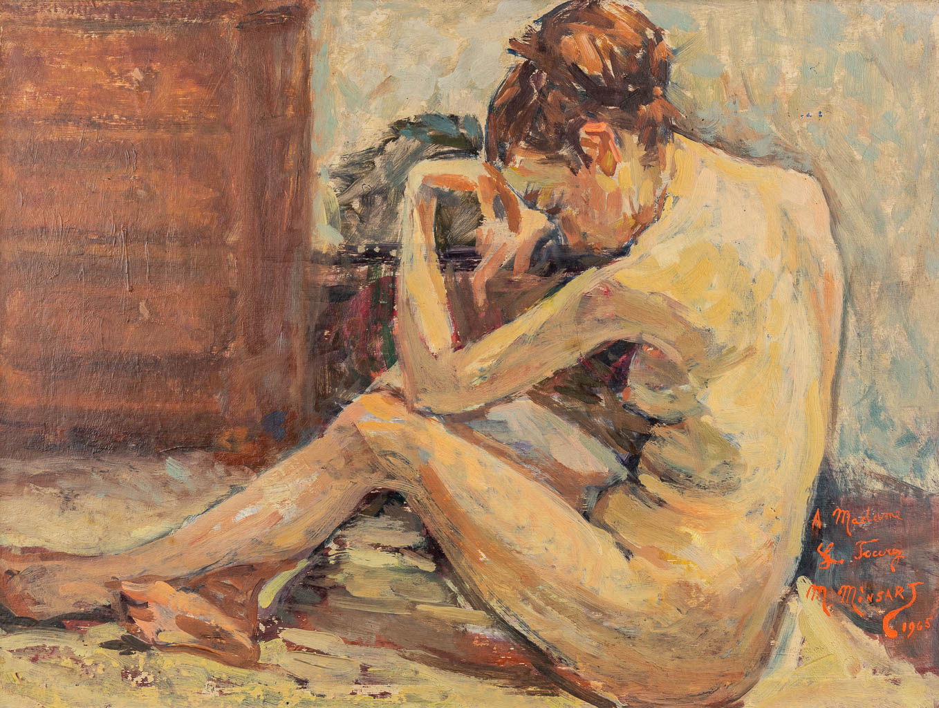 Jean Maurice MINSART (1894-1976) 'nude' oil on board. (W:49,5 x H:37,5 cm)