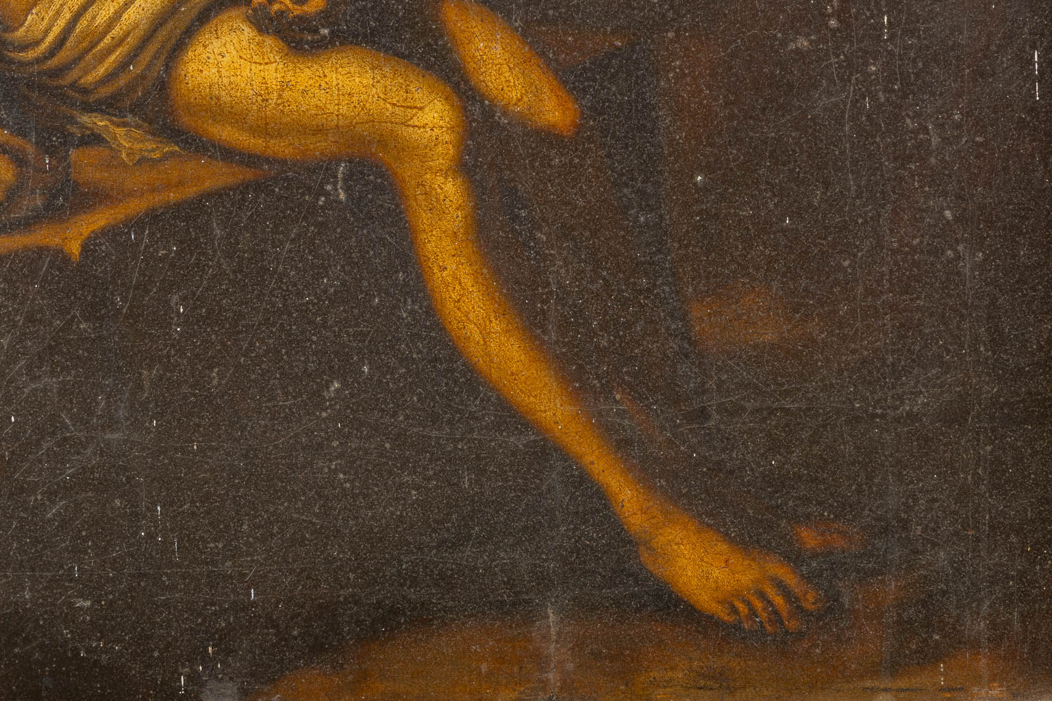 Gestorven Christus met een aartsengel, olie op paneel. 18de/19de eeuw. (W:75,5 x H:80,5 cm)