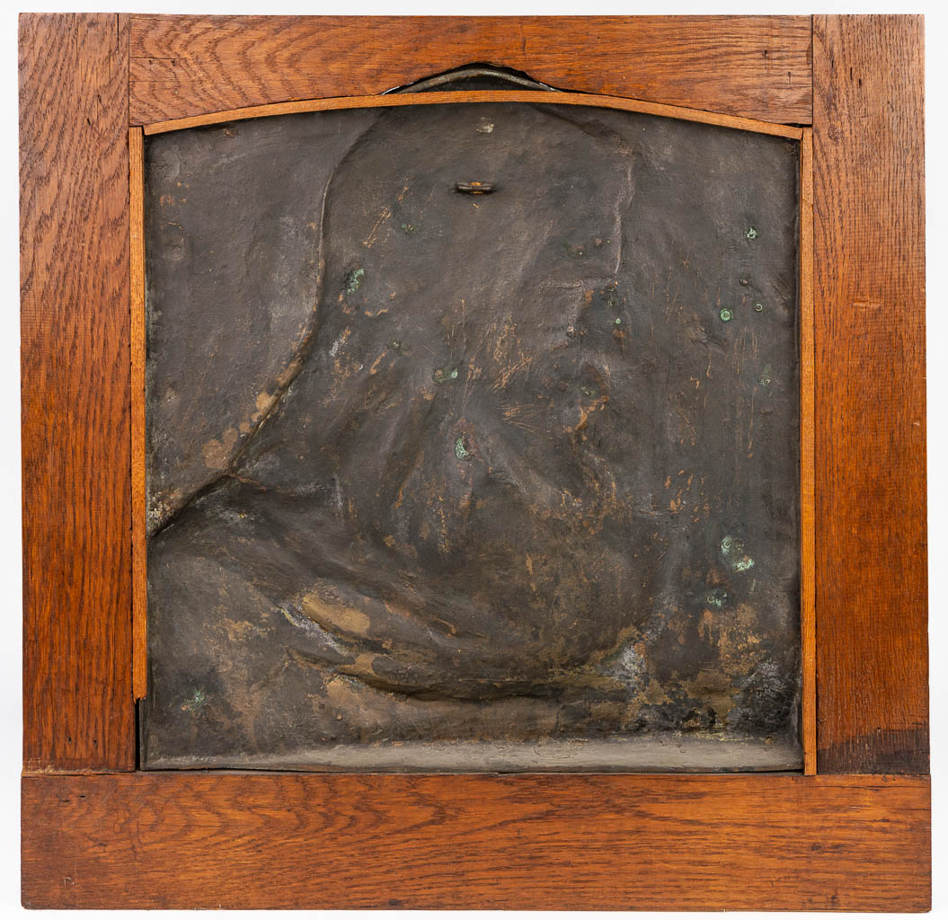 Gustave PICKERY (1862-1921) een bronzen plaquette van Jezus Christus 'Vrede Zij U'. (H:70cm)