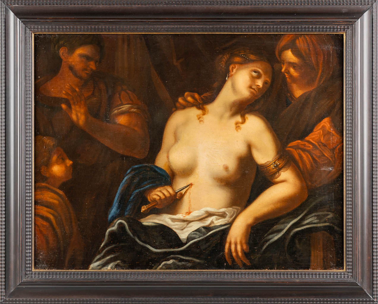 Volger van Giovanni BILIVERTI (1585-1644) "De Dood van Lucretia" olie op doek. (W:90 x H:70 cm)