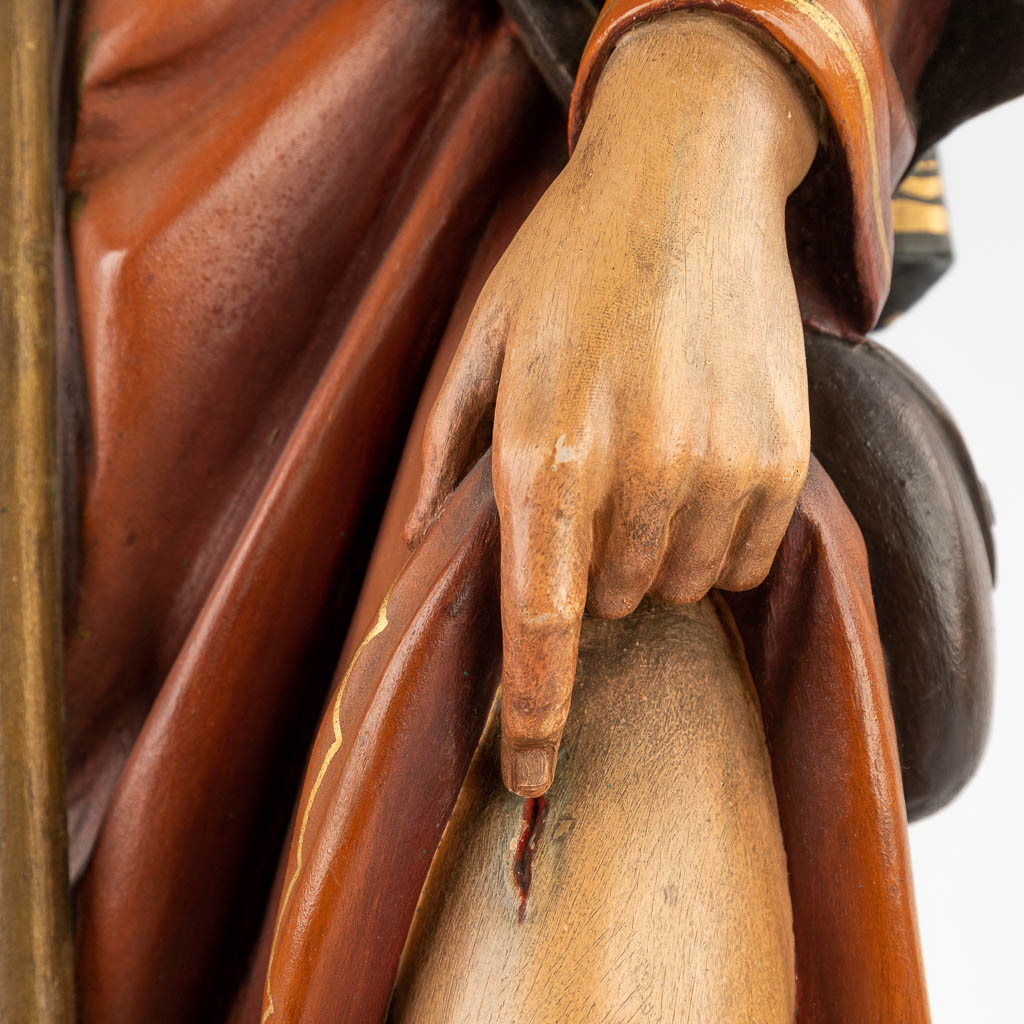 Saint Rochus and his dog, sculptured wood, 19th C. (D:20 x W:22 x H:78 cm)
