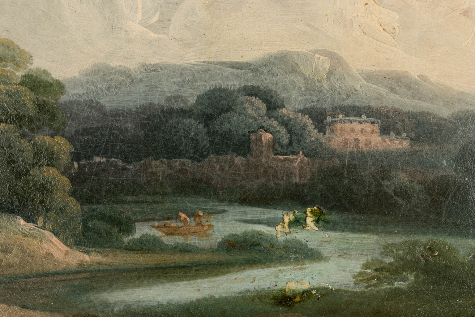An antique landscape, Oil on metal, Italian school, 18th century. (W: 29 x H: 17,5 cm)