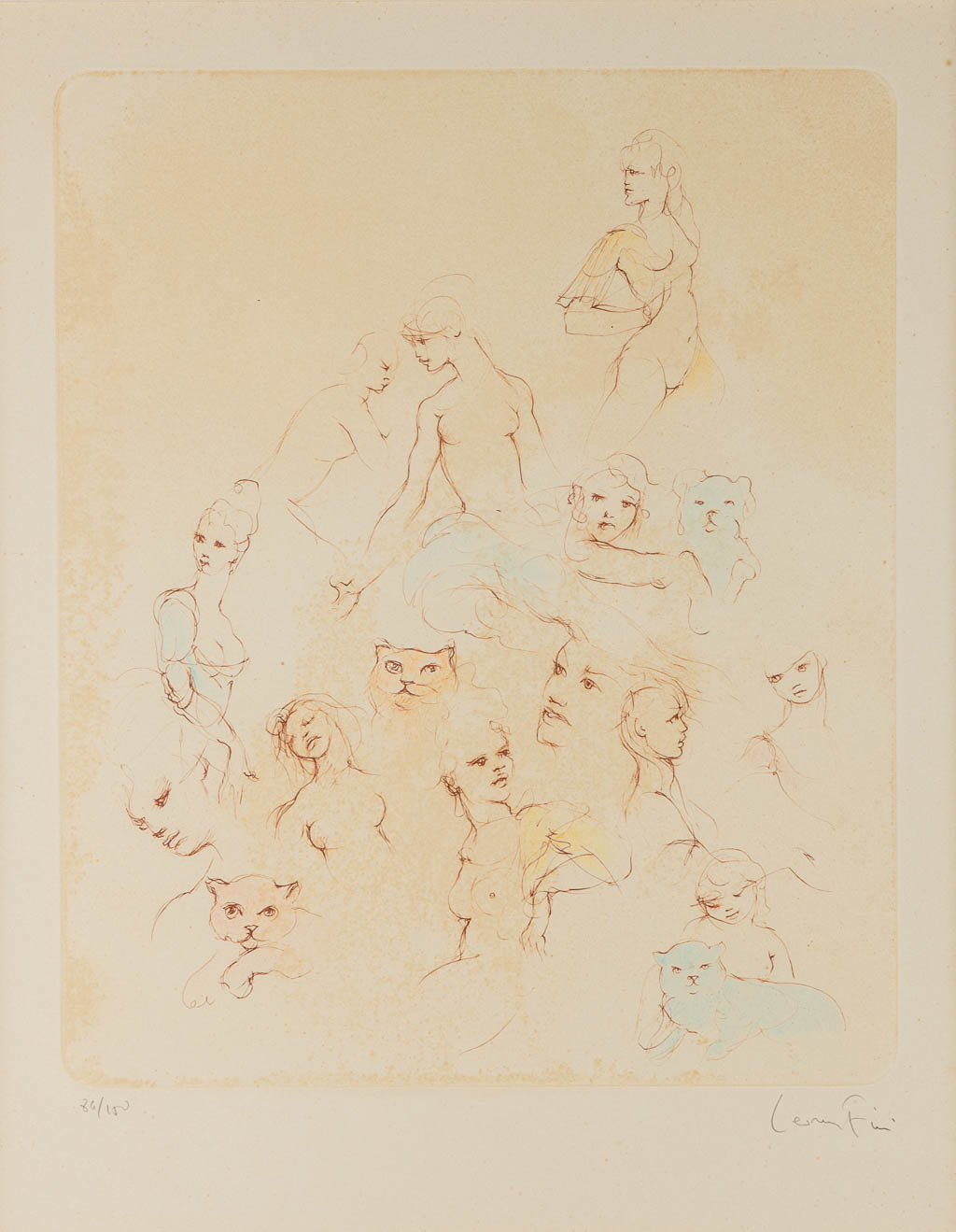 Leonor FINI (1907-1996) 'Reflexions' een lithografie. 86/150 (38 x 50 cm)