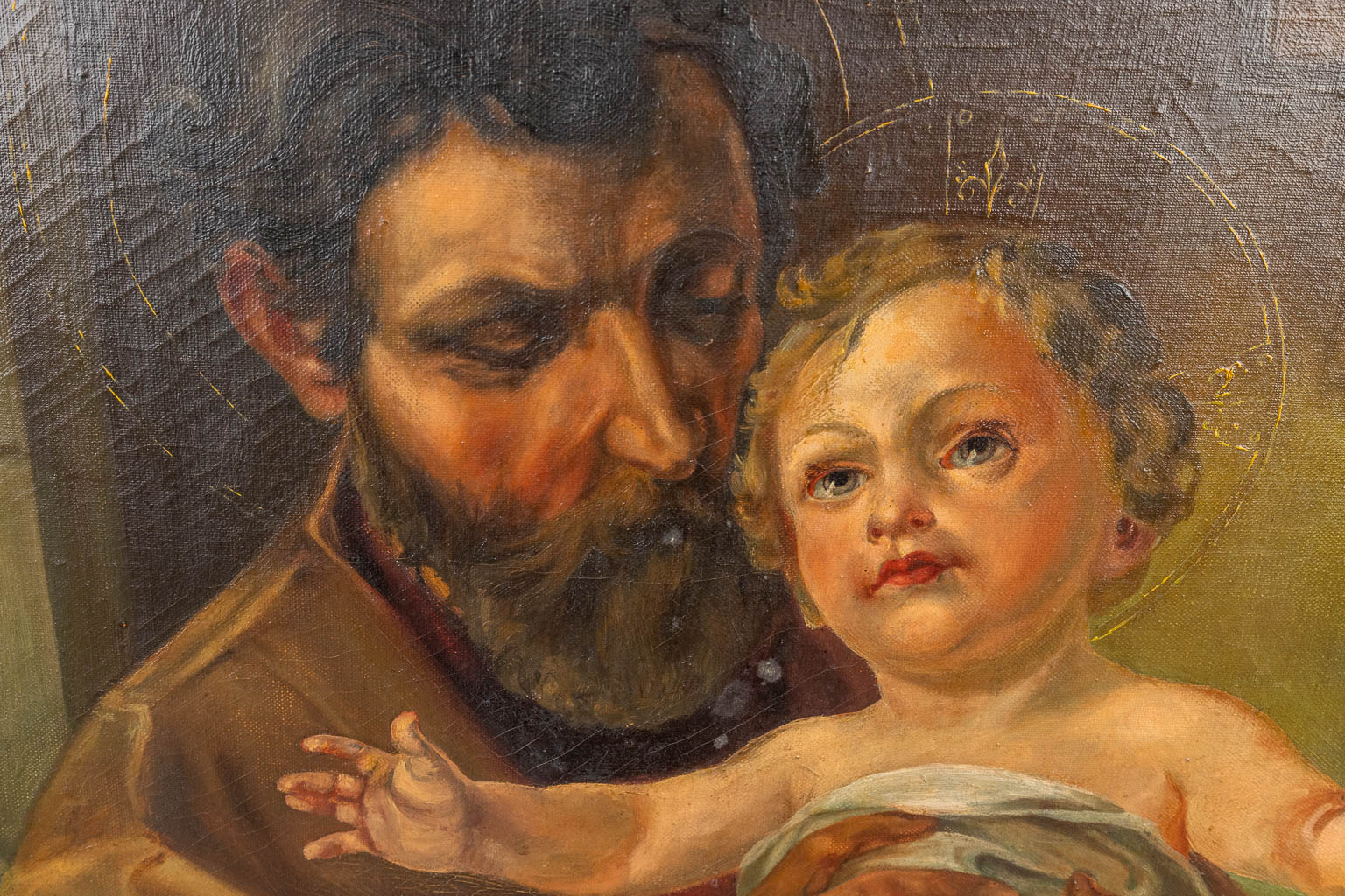 Herman Maris (XX) 'Jozef met Chrisus' 'Maria met Christus', een pendant schilderij olie op doek, 1927. (61 