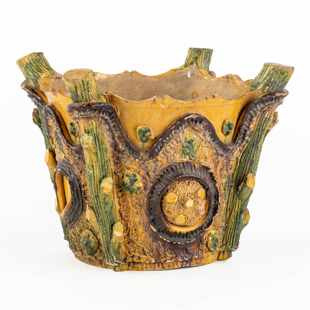 A 'Faux Bois' cache-pot, Terracotta, France. Circa 1900. (L:26 x W:28 x H:24 cm)