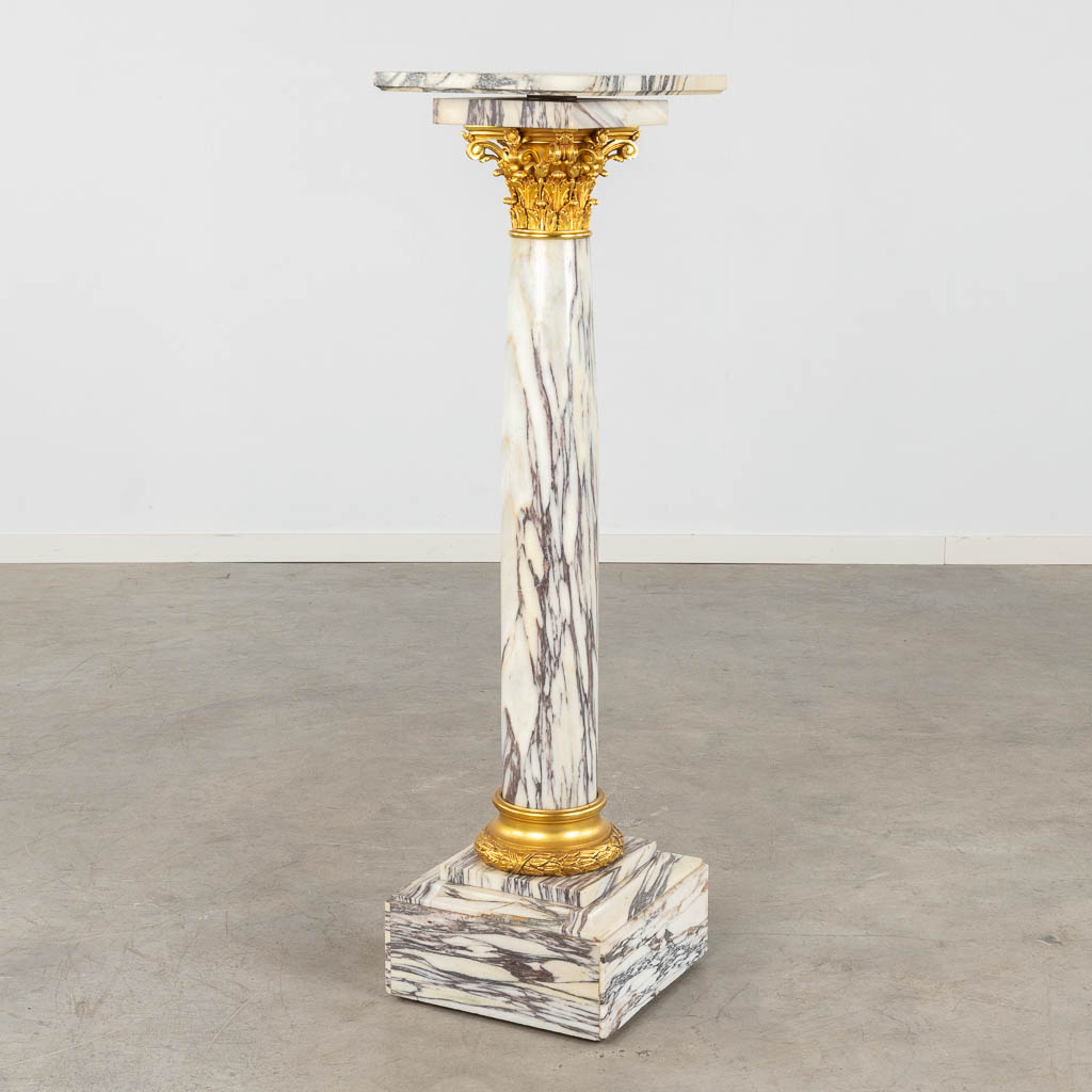 A Pedestal, marble mounted with gilt bronze, Corinthian. 19th C. (D:30 x W:30 x H:113 cm)