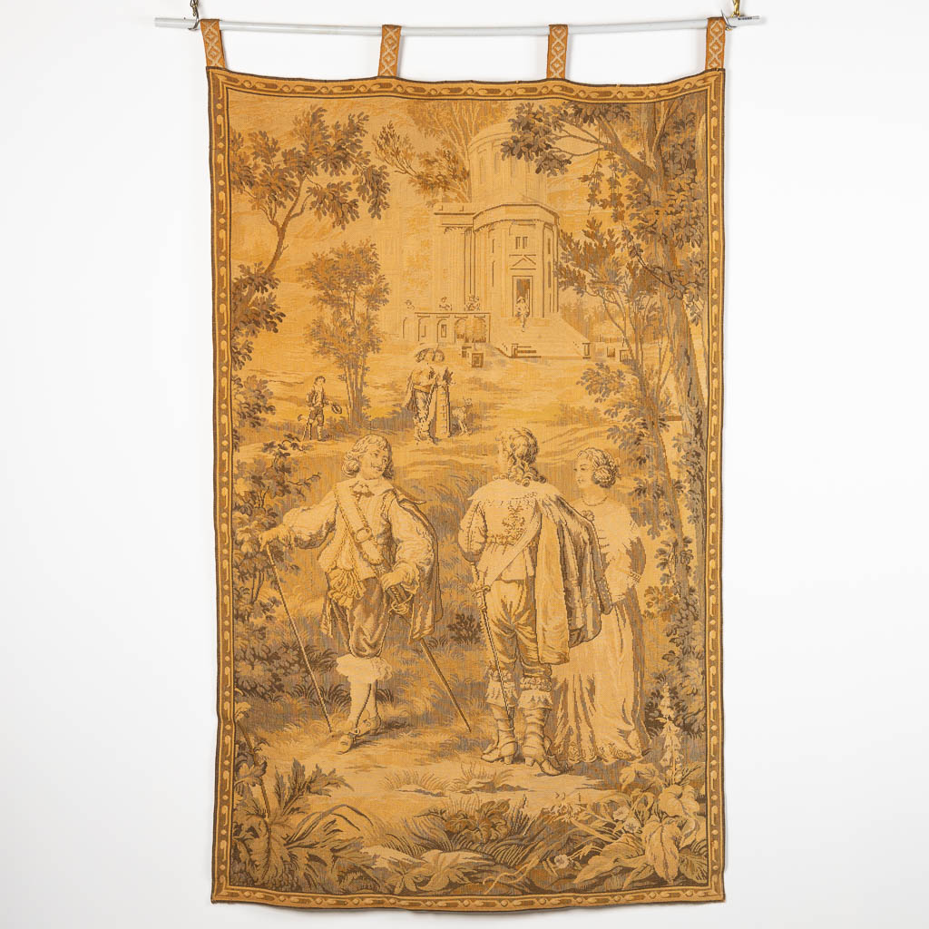 A woven tapestry with an image of noblemen