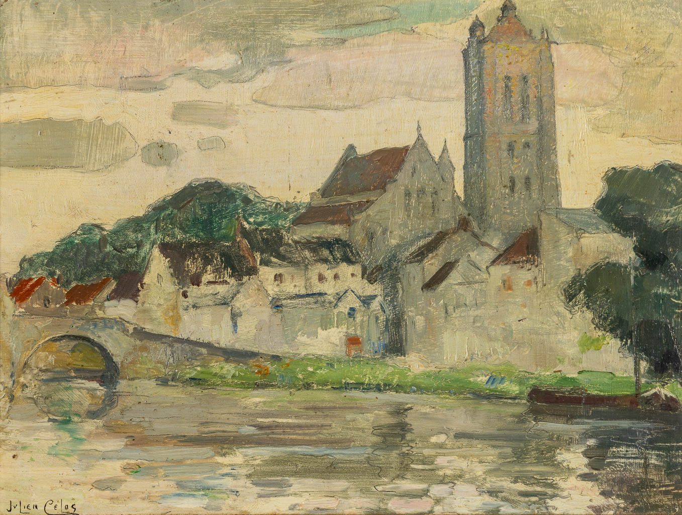 Julien CÉLOS (1884-1953) 'Beaumont sur l'Oise (France)'. (W:41 x H:31 cm)