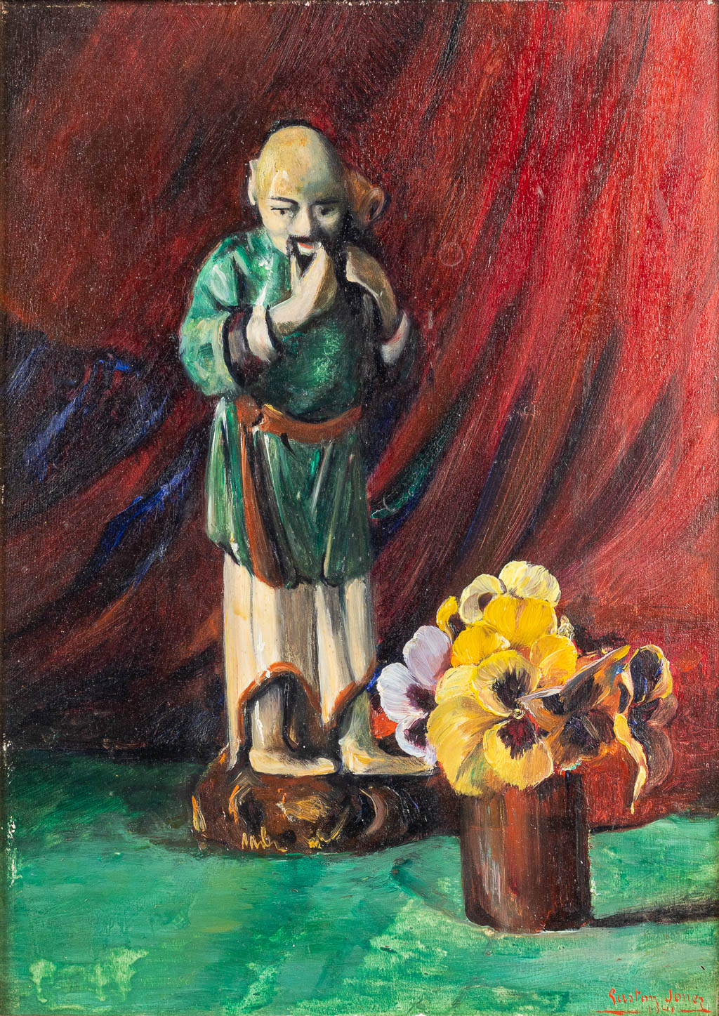 Gaston JONES (1891-?) 'Stilleven' een schilderij, olie op paneel. (24 x 33 cm)