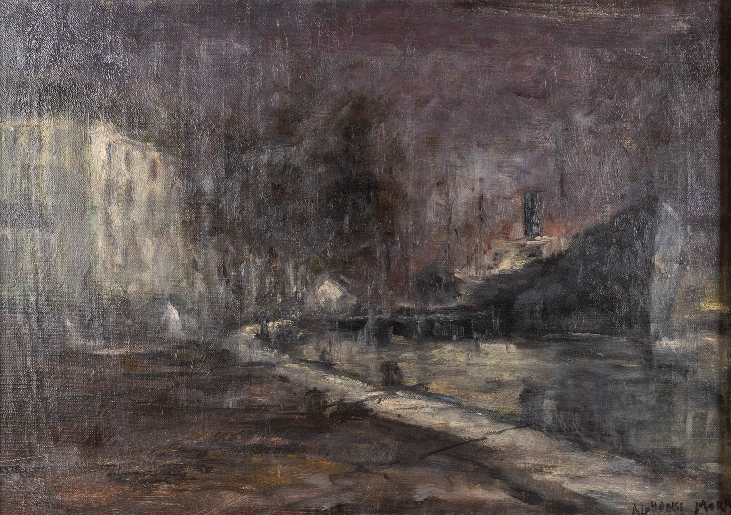 Alphonse MORA (1891-1977) 'De Haven' olie op doek. (W:50 x H:35 cm)