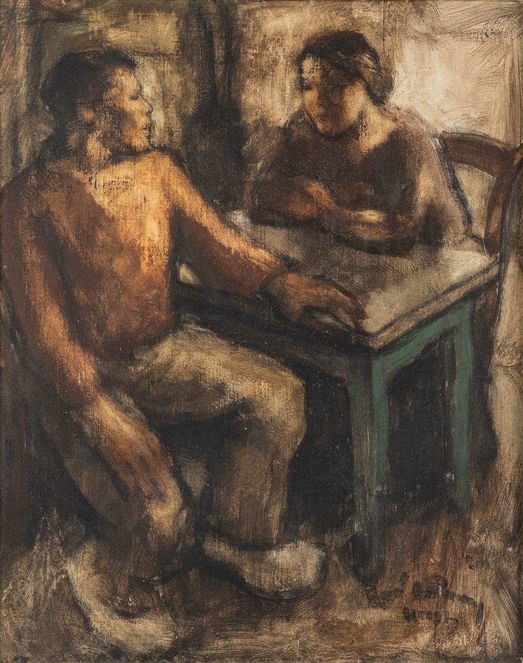René DE PAUW (1887-1946) 'The Conversation'. (W:40 x H:50 cm)
