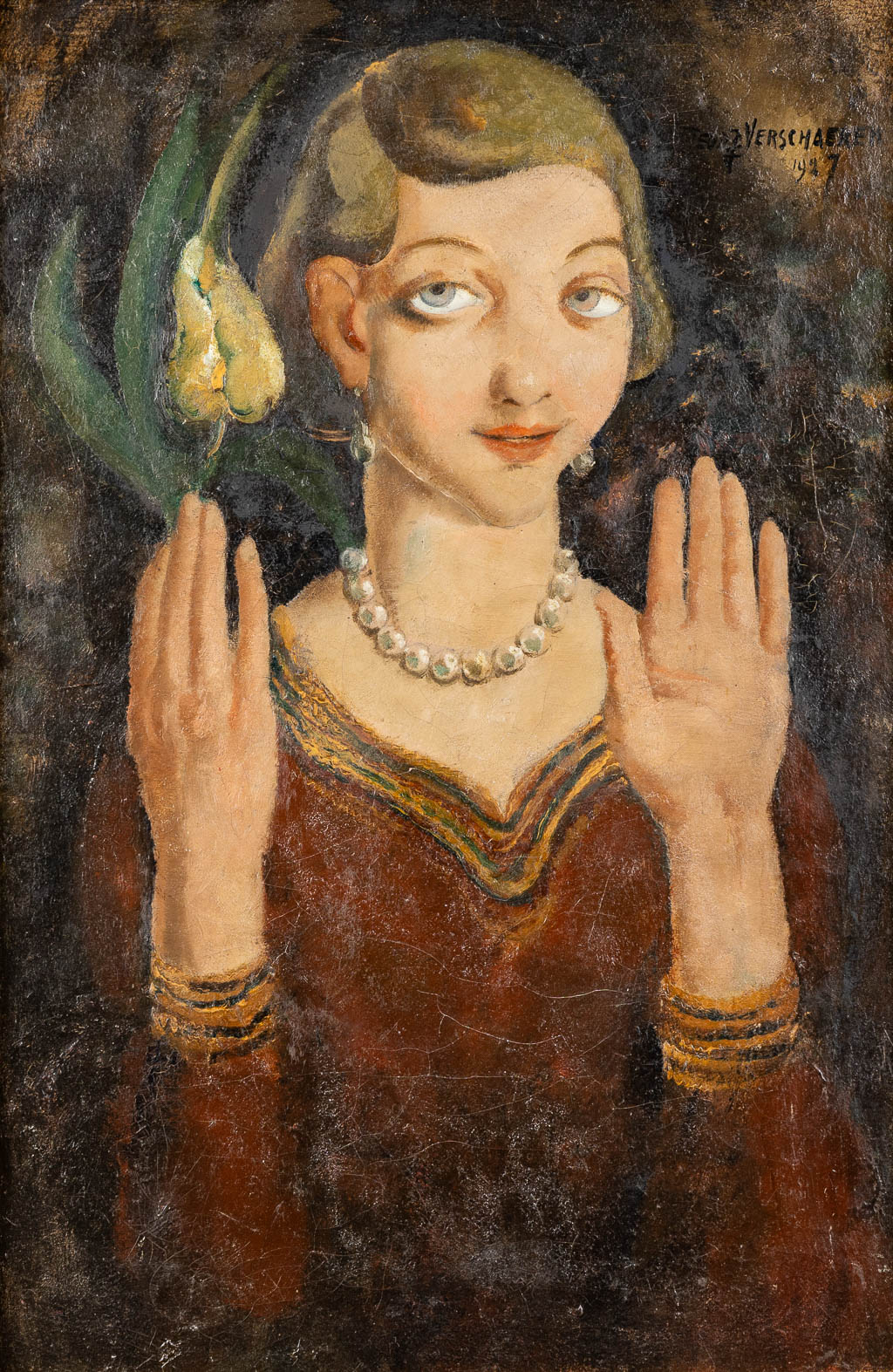 Theodore J. VERSCHAEREN (1874-1937) 'Portret van een jongedame'. (W:50 x H:75 cm)