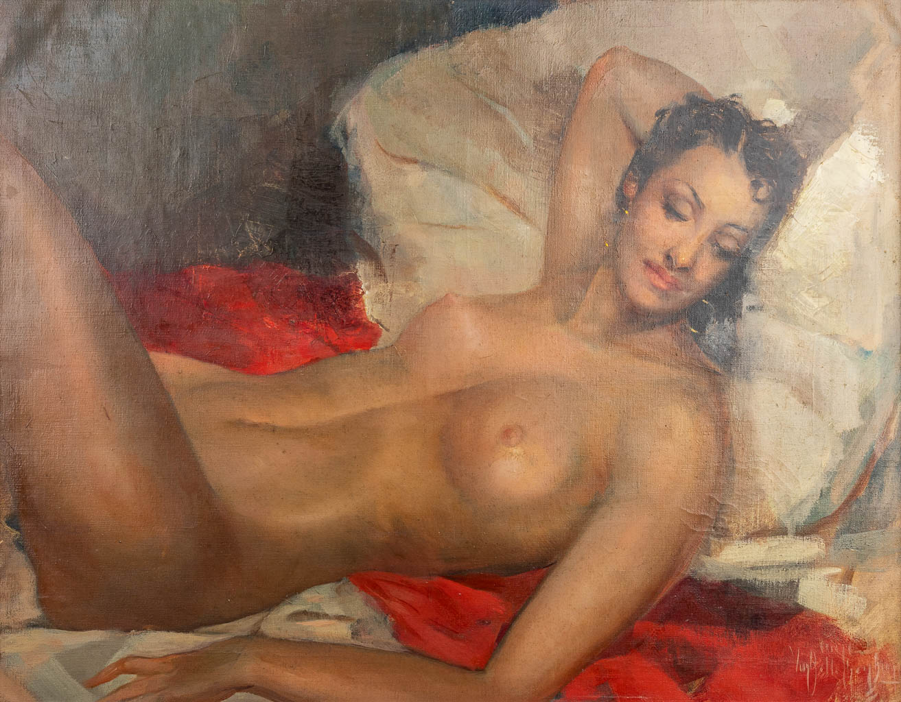 Aimé VAN BELLEGHEM (1922-1996) 'Naked' a painting, oil on canvas. (90 x 70 cm)