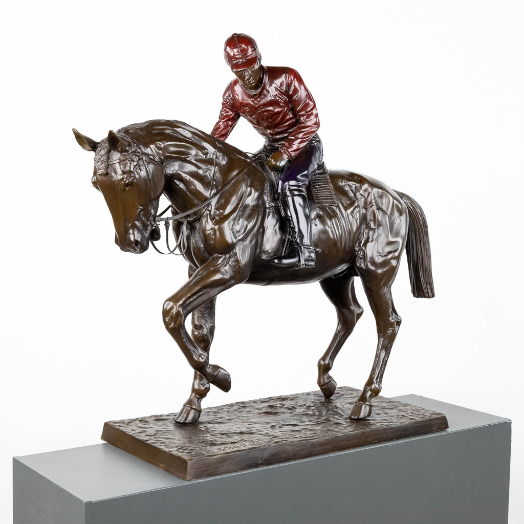 Isidore Jules BONHEUR (1827-1901) 'Le Grand Jockey' een gepatineerd bronzen beeld'. Postume geut. 20ste eeuw. (L: 35 x W: 95 x H