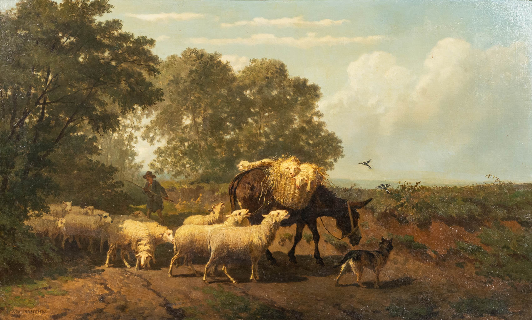 Edouard WOUTERMAERTENS (1819-1897) 'Sheep herer with a donkey' a painting, oil on canvas. (128 x 77 cm)