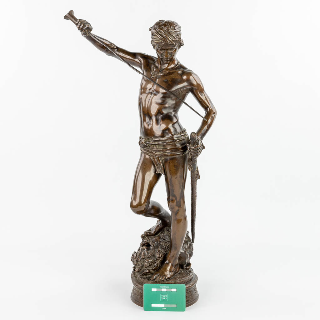 Antonin MERCIÉ (1845-1916) 'David Le Vainqueur', 'David and Goliath', marked Barbedienne. (H:61cm)